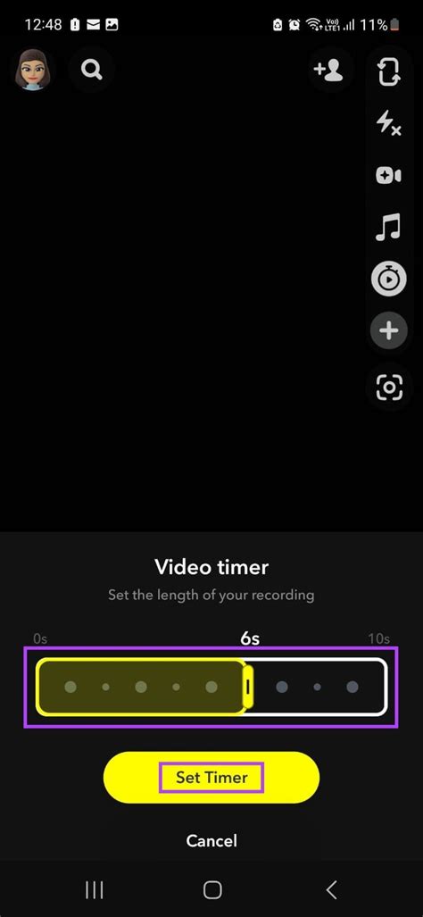 how to set a timer on a snap video