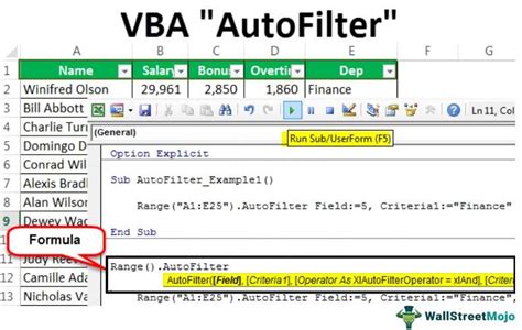 how to set autofilter in excel vba