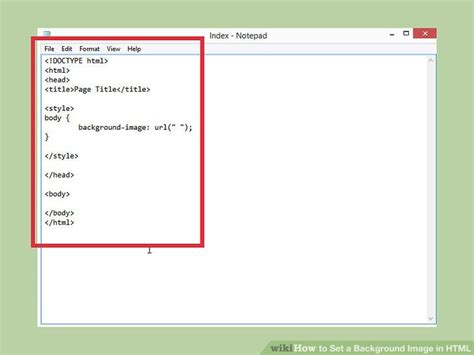 how to set background image in html notepad