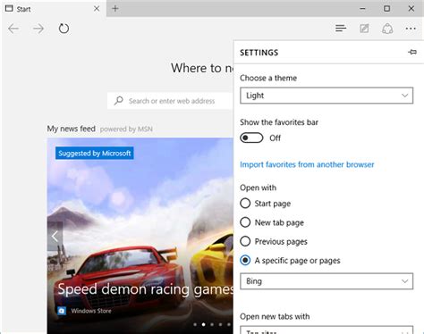 how to set browser home page in windows 10