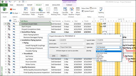 how to set calendar in microsoft project