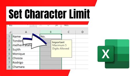 how to set character limit in excel column