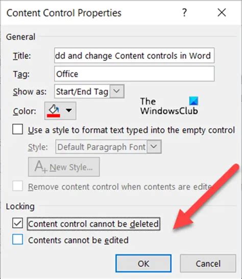 how to set content control in word