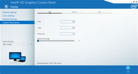 how to set custom resolution windows 10 intel