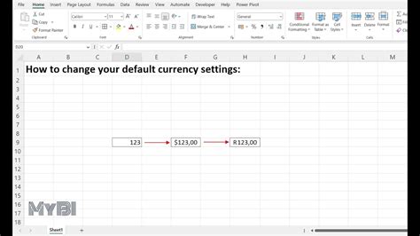 how to set default currency format in excel
