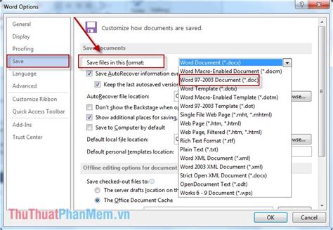 how to set default file type in word