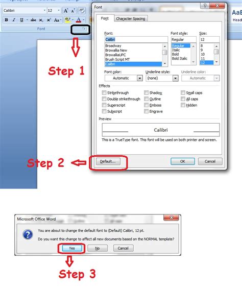 how to set default font size in word document