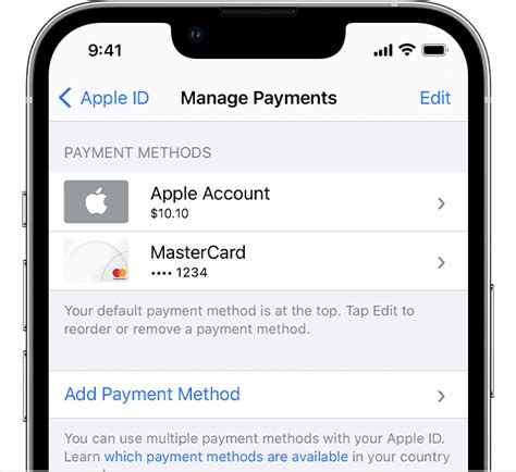 how to set default payment method on apple pay