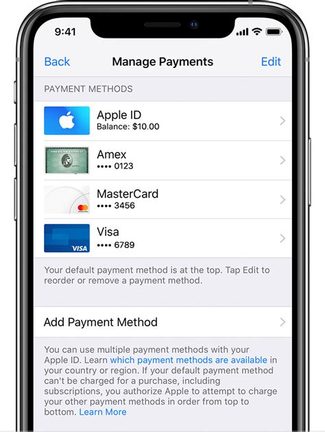 how to set default payment method on iphone