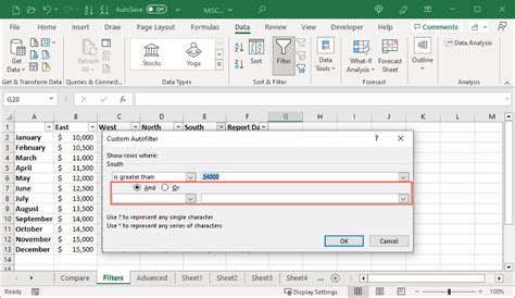 how to set filter value in excel