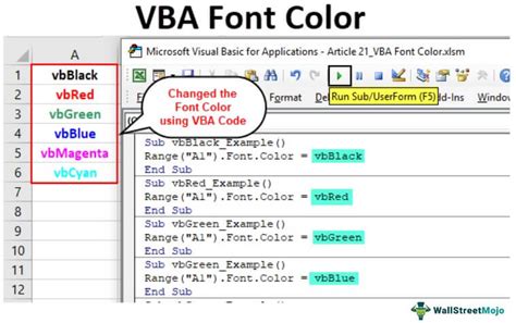 how to set font color in excel vba