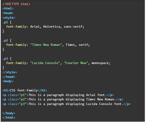 how to set font family in html