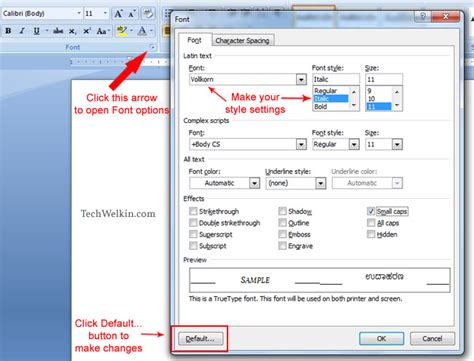 how to set font in word doc