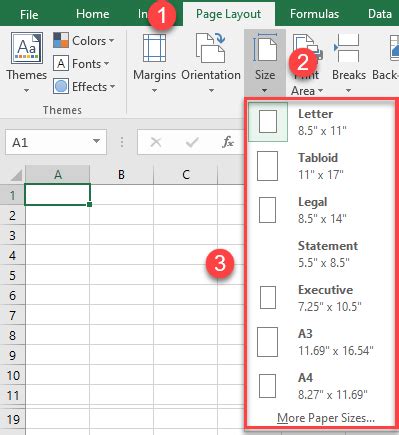 how to set page size in excel