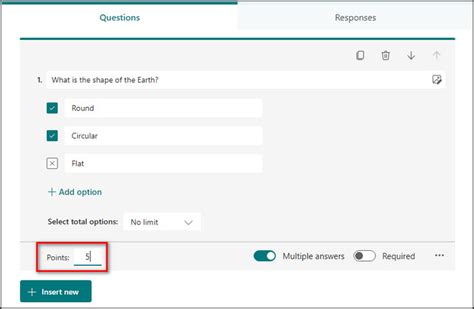 how to set points in microsoft forms