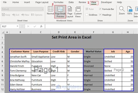 how to set print area in one page in excel
