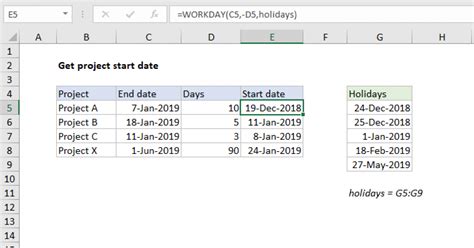 how to set project start date in excel