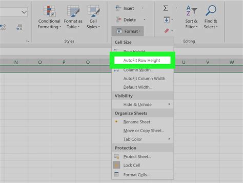 how to set row height in excel shortcut