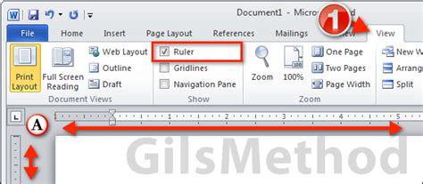 how to set ruler in ms word 2010