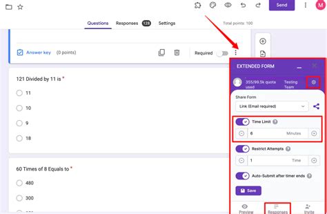 how to set time limit on google form quiz