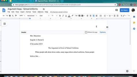 how to set up a header in mla format