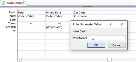 how to set up a parameter query in access