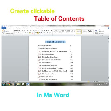 how to set up clickable table of contents in word