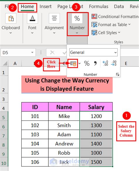 how to set up default currency in excel
