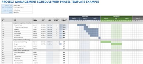 how to set up project schedule in excel
