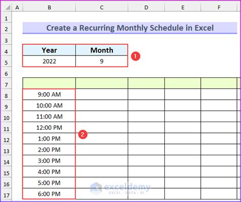 how to set up recurring dates in excel