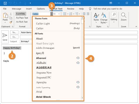 how to set up text format in outlook