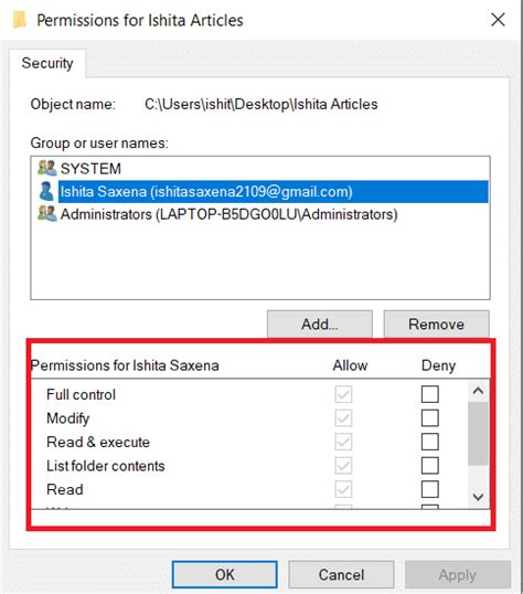 how to set user rights in windows 10