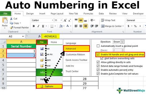 how to setup auto numbering in excel