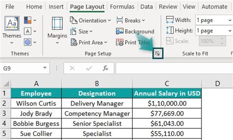 how to setup page 1 in excel