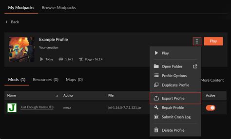 how to share a modpack on curseforge