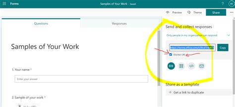 how to shorten a microsoft forms link