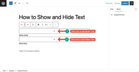 how to show and hide text in wordpress