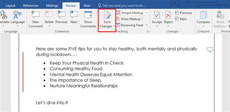 how to show changes in word doc