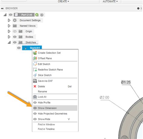 how to show dimensions in fusion 360
