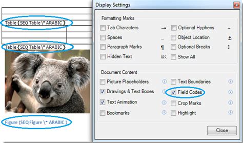 how to show field code in word