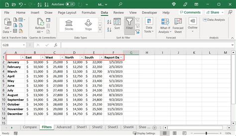 how to show filter button in excel