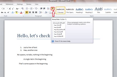 how to show formatting in word