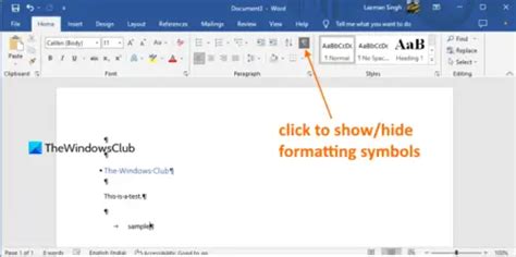 how to show formatting marks in word 2019