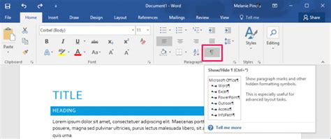 how to show formatting marks on word document