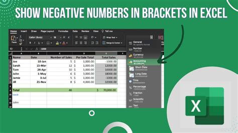 how to show negative numbers in excel with brackets