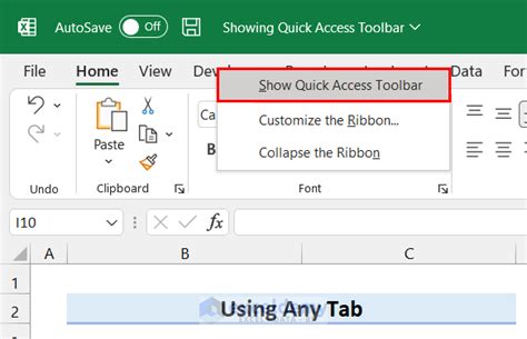 how to show quick access toolbar in excel