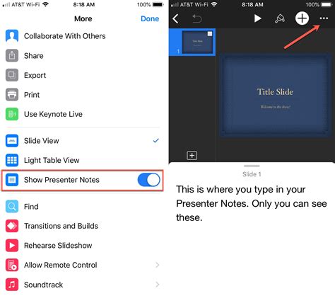 how to show slide notes in keynote