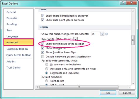 how to show the task bar in excel