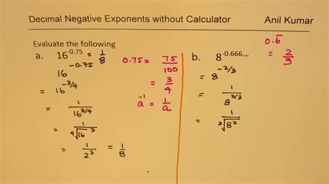 how to solve negative exponents without a calculator