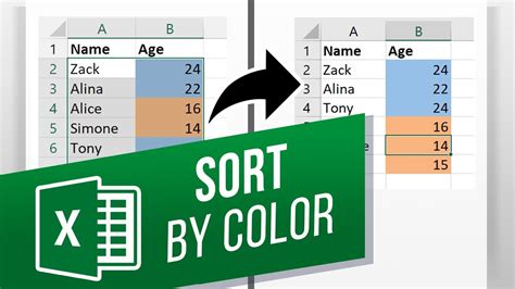 how to sort a column in excel by cell color